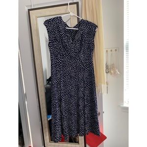Blue and white polka dot dress